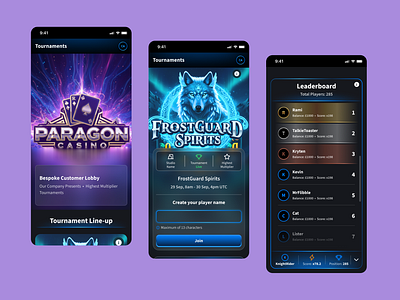 Tournaments Mobile UI Designs gaming leaderboard mobile tournament ui