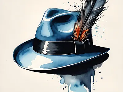 The Feathered Edge blue bold contemporary feather fedora hat hats illustration modern style watercolor