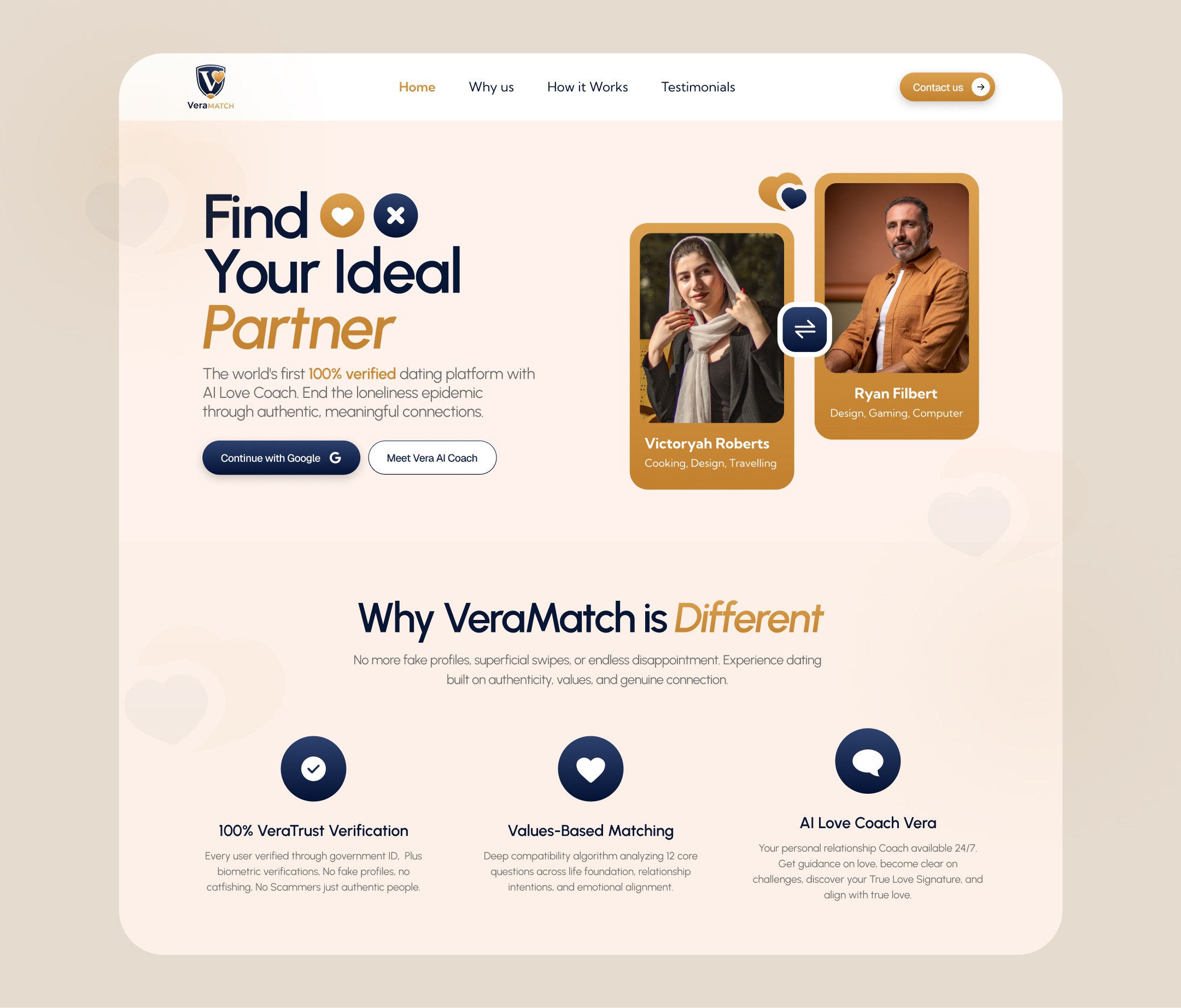 VeraMatch Landing Page Design figma figma design figma landing page landing page landing page design landing page ui landing page ui design ui ui design uiux