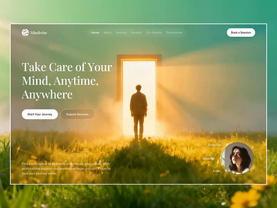 Mindwise – Mental Health Consultant Landing Page animation calm calming colors clean consultant website digital wellbeing healtech design healthcare hero section landing page mental health minimalism modern website startup landing page therapist website therapy platform ui ui design web design wellness