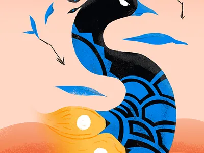 Mysterious Peacock authorial black blue brazil brazilian colorful flower illustration leafs mysterious peacock rose warm waves yellow