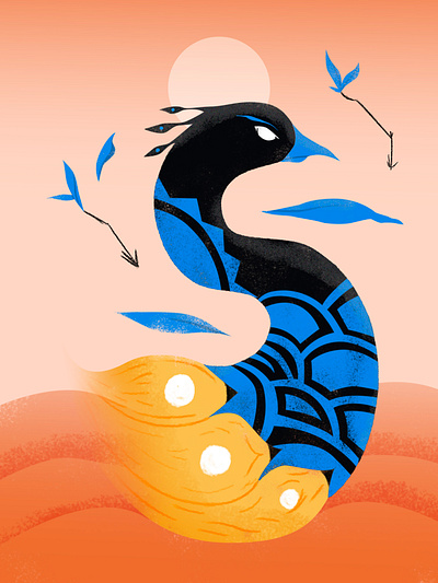 Mysterious Peacock authorial black blue brazil brazilian colorful flower illustration leafs mysterious peacock rose warm waves yellow