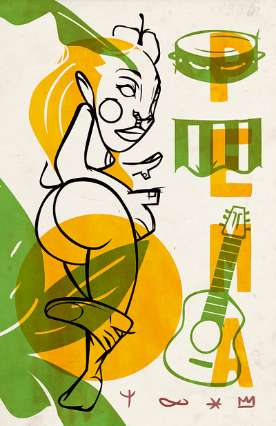 Balança pema authorial ben brasilidades brazil brazilian guitar illustration jorge leafs overlay pema samba silkscreen swing woman woodcut
