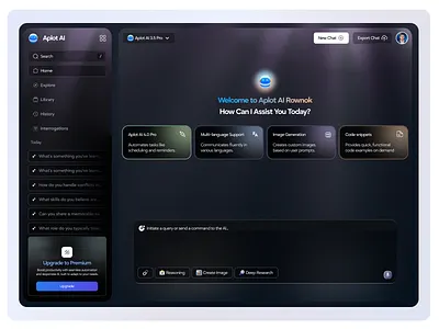 Aplot AI – Dark Mode Dashboard UI for Smart Assistant Platform ai assistant ai dashboard ai platform automation app chatbot interface chatgpt clean ui design dark app dark mode ui dribbble trending mehbubur rahman minimal web ui mobile app modern dark theme saas dashboard smart assistant ui trending ui ui inspiration ux design web app design