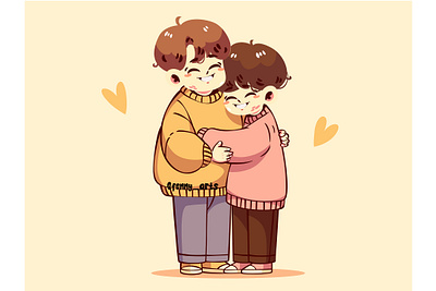 Two Boys Hugging background care cartoon celebration charity day diversity giving good handdrawn harmony heart human humanity kind kindness protection solidarity support unity