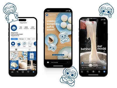Megumochi - Mochi Brand Mascot asian blue branding graphic design illustration intagram logo mochi playfull realproject social media vector visual branding