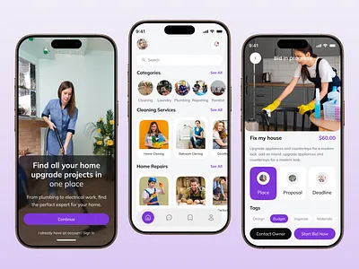 Home Cleaning Service Mobile App app design booking service app cleaning service gradient home cleaning home service home service app house chores house cleaning mobile mobile app on demand app online booking app plumber service plumbing plumbing service reparing service service app service booking