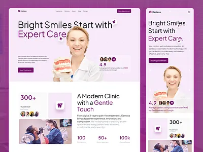 Dentexa – Modern Dental Clinic Website Design clinicdesign dentexa dentistwebsite figmadesign healthcareui medicalui pixxen responsiveui ui uiconcept ux design webdesign