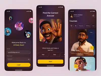 AI-Powered Daily Quiz Mobile App ai mobile app design aiapp aieducationapp answer compete daily quiz mobile app e learning edtechdesign education friendsquiz ios online course online education question quiz quizapp quizfun quizquestions quiztime smartlearningapp