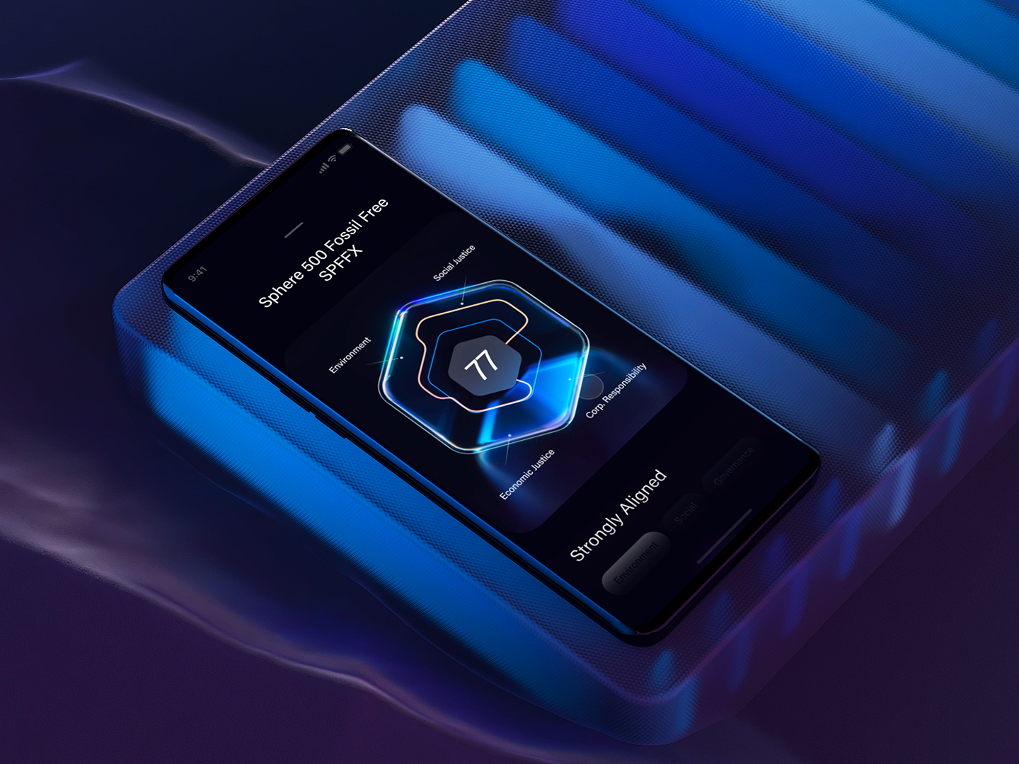 Score visual for the Stock Market UI by Milkinside blue bubbles buttons case study change climate dark finance fintech flying menu nature navigation night score select selector ui ux visual