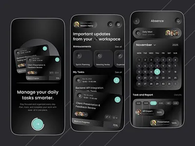 Smart Productivity, Daily Task & Calendar Management App android ui calendar app corporate app course app dark mode dashboard design ios ui minimal design mobile app modern ui productivity app project management schedule planner task management task management app team collaboration uiux design workflow management