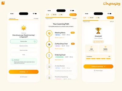 Linguajoy Mobile App branding design educational graphic design language language learning logo mobile mobile app mobile design prototype ui ux wireframe