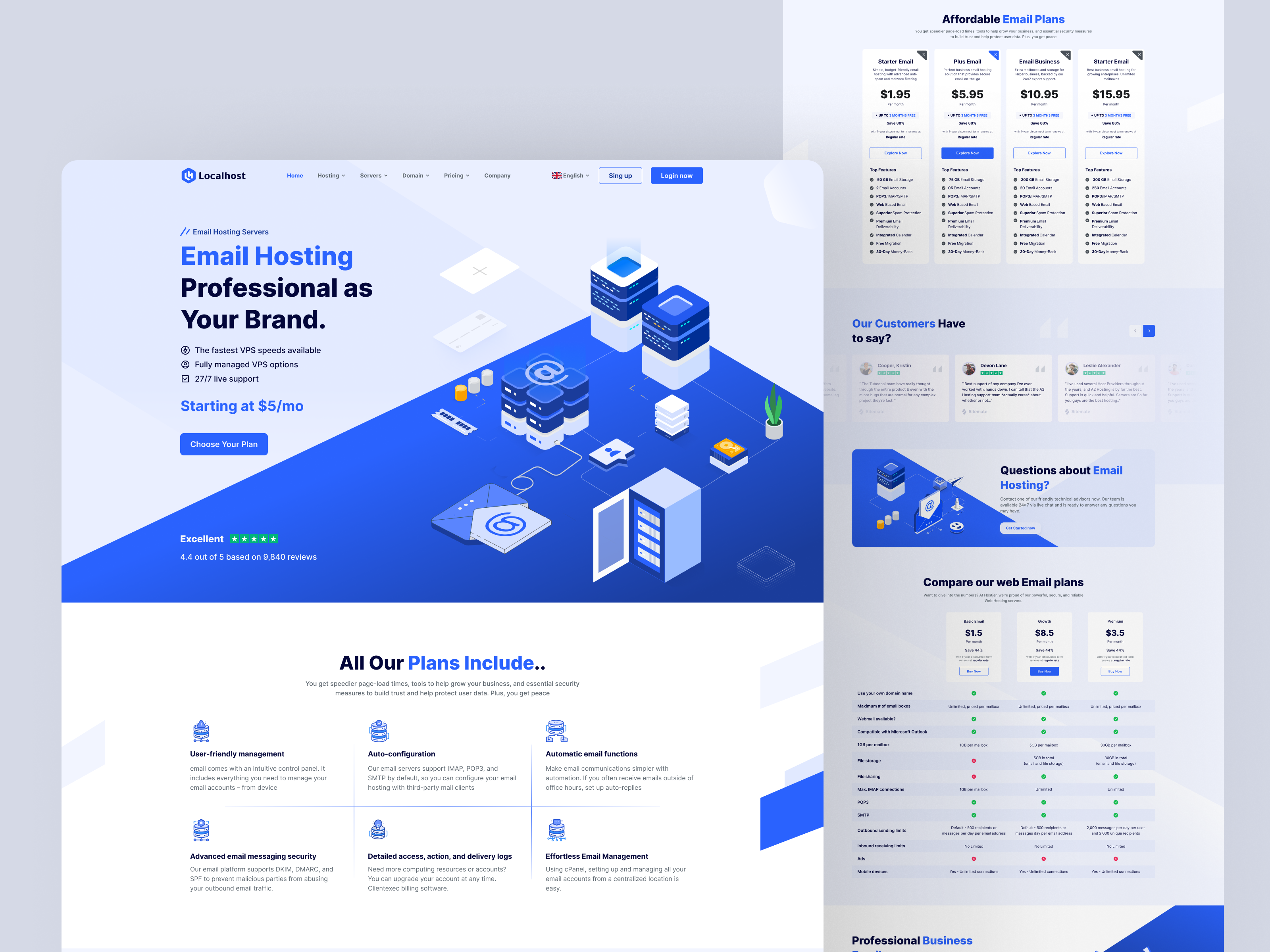 Example of Hosting  Website UI Template Design 