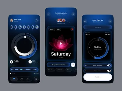 Sleep & Meditation Mobile App analysis healthcare meditation meditation app mobile mobile app motion design progress relax sleep sleep tracker app sleeping sleeping mobile app sounds app statistic therapy app time to sleep uiux wellbeing yoga