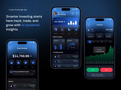 AI-Powered Crypto Exchange App ai app ai assistance ai powered crypto crypto app crypto banking crypto dashboard crypto design crypto exchange crypto service crypto trading cryptocurrency darkmode fashion tech fintech mobile app mobile app design trading ui uiux