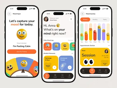 Mental Health Mobile App android app app design health journal healthy lifestyle ios app medical meditation meditation app mental care mobile app mobile app design product design self care telemedicine therapy user interface yoga