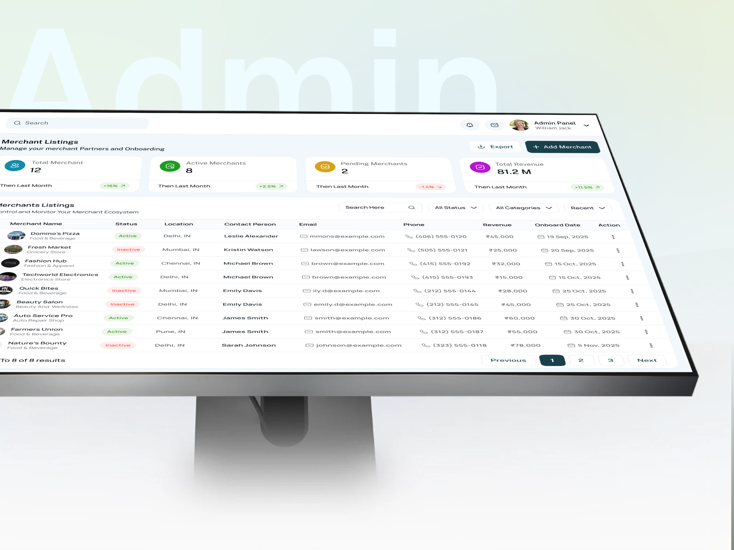 SaaS - Merchant Management Dashboard admin panel ai app design b2b crm dashboard design enterprise interface kpi card lead generation management dashboard product saas saas landing page service table design task manager ui ux webapp