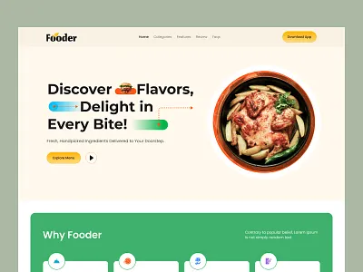 Food Restaurant Website appwebsite cleanui creativewebdesign dribbble foodapp fooddelivery fooder foodwebsite homepage landingpage modernui restaurantdesign uidesign uxdesign webdesign