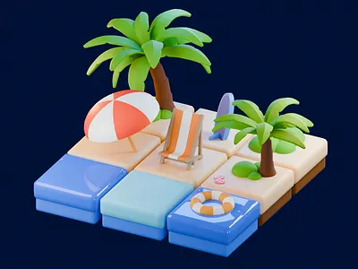 Beach 3D Environment 3d 3d art 3d artwork 3d model 3d modeling artwork branding design illustration ui