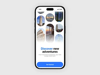 Travel App – Onboarding Screen UI adventures app design discover exploration minimal onboarding travel ui