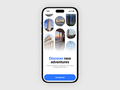 Travel App – Onboarding Screen UI adventures app design discover exploration minimal onboarding travel ui