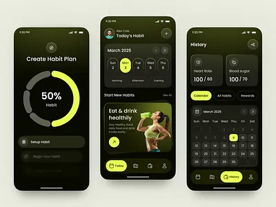 Habit Tracker App — Smart Health & Fitness Planner UI Design app design fitness app fitness planner goal tracker habit tracker health app health tech lifestyle app mobile mobile app neon ui productivity app tracker app ui design wellness app