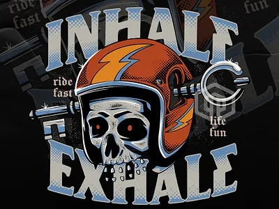 INHALE EXHALE (Design for Sale) artwork branding commissionwork illustration merchandise moto motocycle outdoorapparel tshirt tshirtdesign