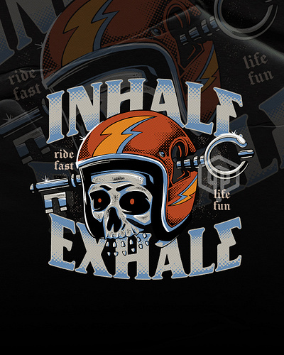INHALE EXHALE (Design for Sale) artwork branding commissionwork illustration merchandise moto motocycle outdoorapparel tshirt tshirtdesign