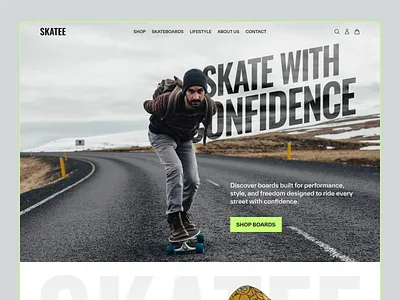 Modern Ecommerce UI/UX Skateboard Web Design - Streetwear Shop animation e commerce ecommerce figma hero section lifestyle product website design lifestyle ui design modern web design online shop peno lab product landing page skate skate culture skateboard shop skating website sports accessories sportswear sportswear branding streetwear brand web design
