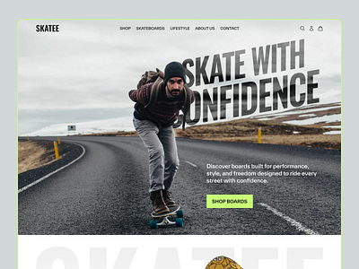 Modern Ecommerce UI/UX Skateboard Web Design - Streetwear Shop animation e commerce ecommerce figma hero section lifestyle product website design lifestyle ui design modern web design online shop peno lab product landing page skate skate culture skateboard shop skating website sports accessories sportswear sportswear branding streetwear brand web design