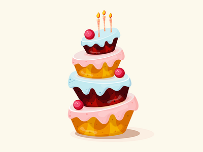 Праздничный торт: сладкое настроение adobe illustrator birthday cake candles cartoon style composition cream creativity design dessert digital art elena baryshkina food free course graphics holiday illustration sweets vector visual style