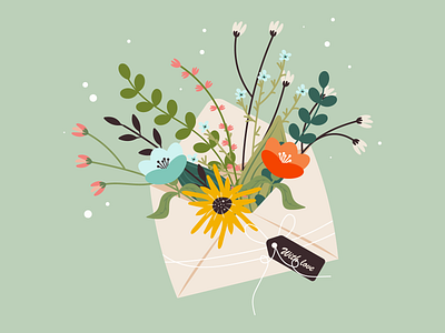 С любовью: цветы в конверте adobe illustrator botany composition creativity design digital art elena baryshkina envelope floristry flowers free course graphics illustration love postcard spring tag vector visual style