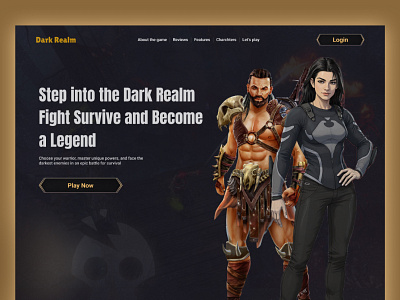 Gaming landing page: Dark Realm 3d creative figma gaming ui ui ux