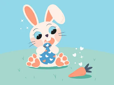 Пасхальное чудо: кролик с яйцом и морковкой adobe illustrator carrot character composition creativity cute design digital art easter egg elena baryshkina emotions free course graphics holiday illustration rabbit spring vector visual style