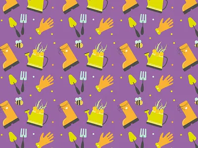 Весна в деталях: бесшовный паттерн для садовников adobe illustrator bees boots composition creativity design digital art elena baryshkina free course garden gardening gloves graphics illustration pattern seamless pattern spring tools vector visual style