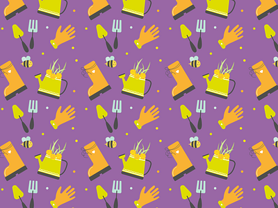 Весна в деталях: бесшовный паттерн для садовников adobe illustrator bees boots composition creativity design digital art elena baryshkina free course garden gardening gloves graphics illustration pattern seamless pattern spring tools vector visual style