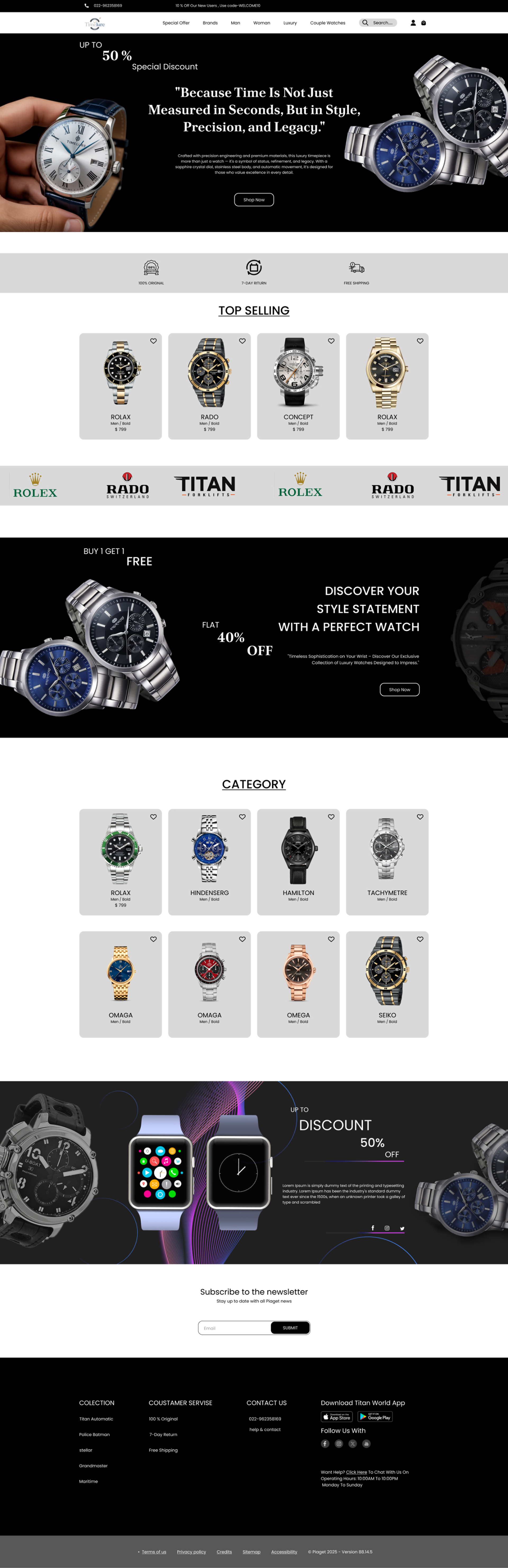 Luxury Watch Store UI Design – Elegant, Modern bhaveshgohildesigns branding ecommercewebsite fashiondesign homepagedesign logo luxurybrand minimalui moderndesign onlinestore productpage ui uidesign uiuxdesigner uxdesign watchstore webdesign