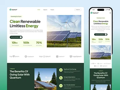 Quantum Power | Conversion-Ready Website UI for Solar CleanTech businesswebsite cleantech conversion dashbloom dashboard designinspiration digitaldesign energytech figma framer landingpage productdesign renewable responsive rezbloom rezkarimpro solar uiux uxdesign webdesign