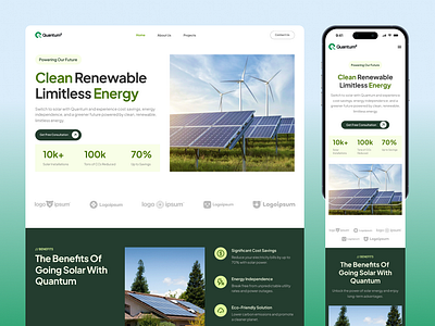 Quantum Power | Conversion-Ready Website UI for Solar CleanTech businesswebsite cleantech conversion dashbloom dashboard designinspiration digitaldesign energytech figma framer landingpage productdesign renewable responsive rezbloom rezkarimpro solar uiux uxdesign webdesign