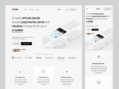 Payone – Virtual Payment Card SaaS Landing Page Design digital wallet finance finance saas website fintech design fintech ui landing page design minimal design modern design modern ui payment card saas landing page saas website saaslandingpage virtual card web design website