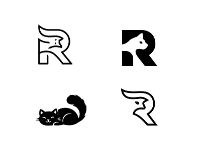 R Cat Logo — Letter R + Cat Head Monogram (Pet Brand, Cat Café) animal logo cat brand cat cafè logo cat grooming logo cat head logo cat logo cat monogram feline logo initials logo letter r logo minimal cat logo monogram logo pet logo pet shop logo r cat r cat logo r monogram veterinary logo