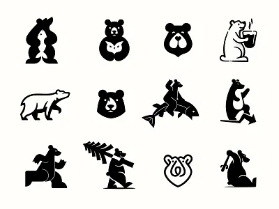 Bear logo collection alex seciu alex seciu logo bear bear character bear logo bear mascot branding coffee logo fire logo fish logo logo design logo designer negative space bear owl logo tree logo