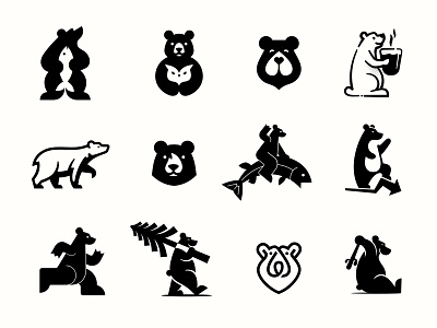Bear logo collection alex seciu alex seciu logo bear bear character bear logo bear mascot branding coffee logo fire logo fish logo logo design logo designer negative space bear owl logo tree logo
