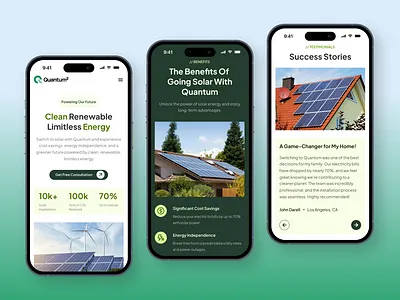 Quantum Power | Responsive Mobile Optimized Solar Website UI/UX applicationdesign cleanenergy cleantech dashbloom energyapp figma greenenergy interface minimaldesign mobile mobileapp mobileui onboarding productdesign prototyping rezbloom solar userexperience userflow uxdesign