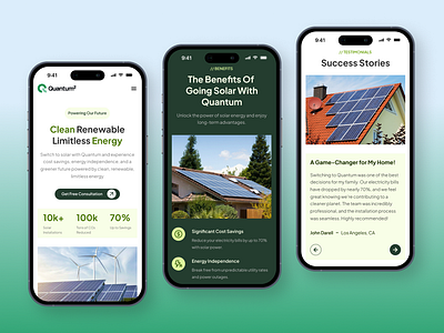 Quantum Power | Responsive Mobile Optimized Solar Website UI/UX applicationdesign cleanenergy cleantech dashbloom energyapp figma greenenergy interface minimaldesign mobile mobileapp mobileui onboarding productdesign prototyping rezbloom solar userexperience userflow uxdesign