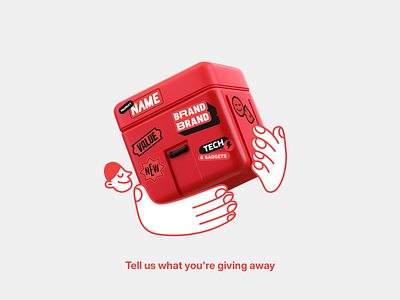 Giveaway Flow - Step 1 1 3d box description design giveaway hands holding icon illustration lines man mistery box step stickers tell us ui vector wip work in progress