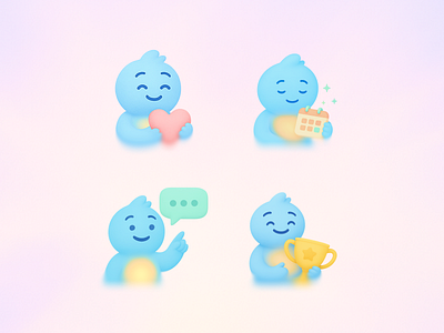Mascot Illustrations for app achievement app appdesign blue brand mascot branding calendar character check in colorful communication illustration ios mascot playful selfcare ui ui ux design uiux ux