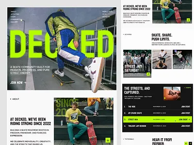 Decked - Skateboard Community Landing Page community culture decked energy freestyle modern sport motion neon skate community skate culture skate motion skateboard skateboarding life sport street street energy street vibe urban urban style youth