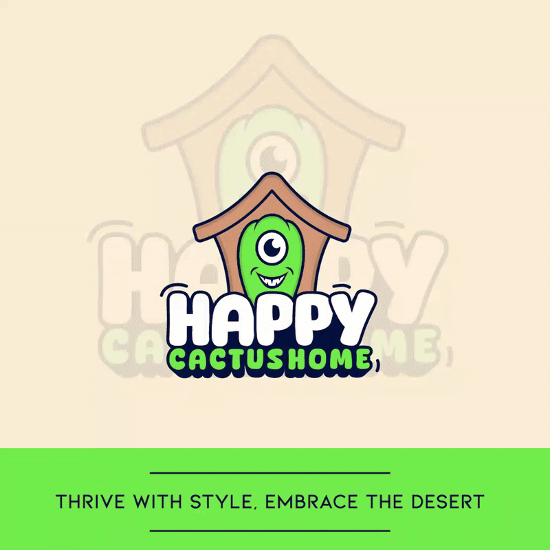 Happy Cactus Home: Cartoon Cactus & Home Icon Logo brand identity branding design design logo flat graphic design icon illustration logo logo design logos logotype minimal minimalit modern timeless ui unique