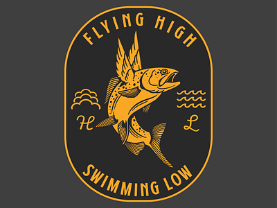 HIGHS AND LOWS badge branding fish flying fish illustration